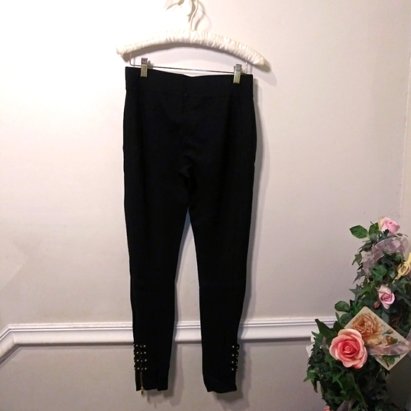 Vintage Cache Gold Studded Ankle, Rocker Chic Style Black Knit Leggings - Picture 3 of 7